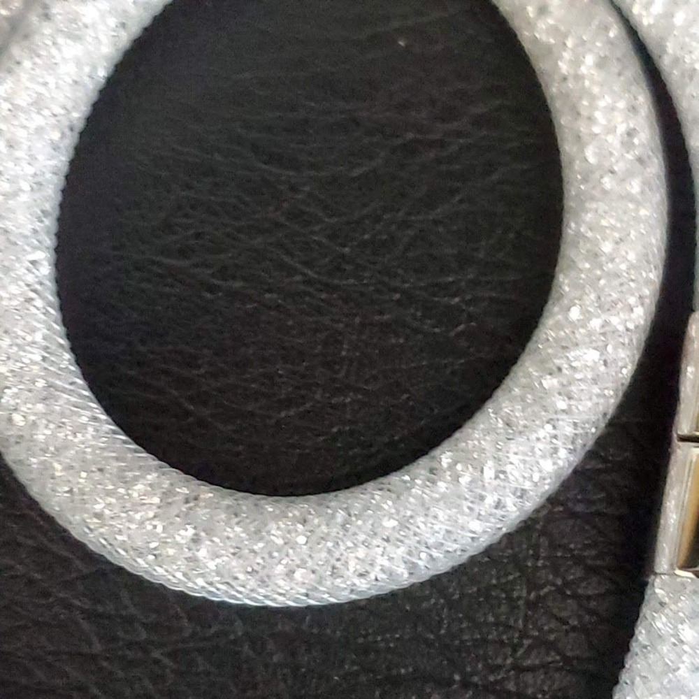 Swarovski Stardust Double Wrap Bracelet White Crystal Mesh Magnetic Clasp Size M - Picture 6 of 11
